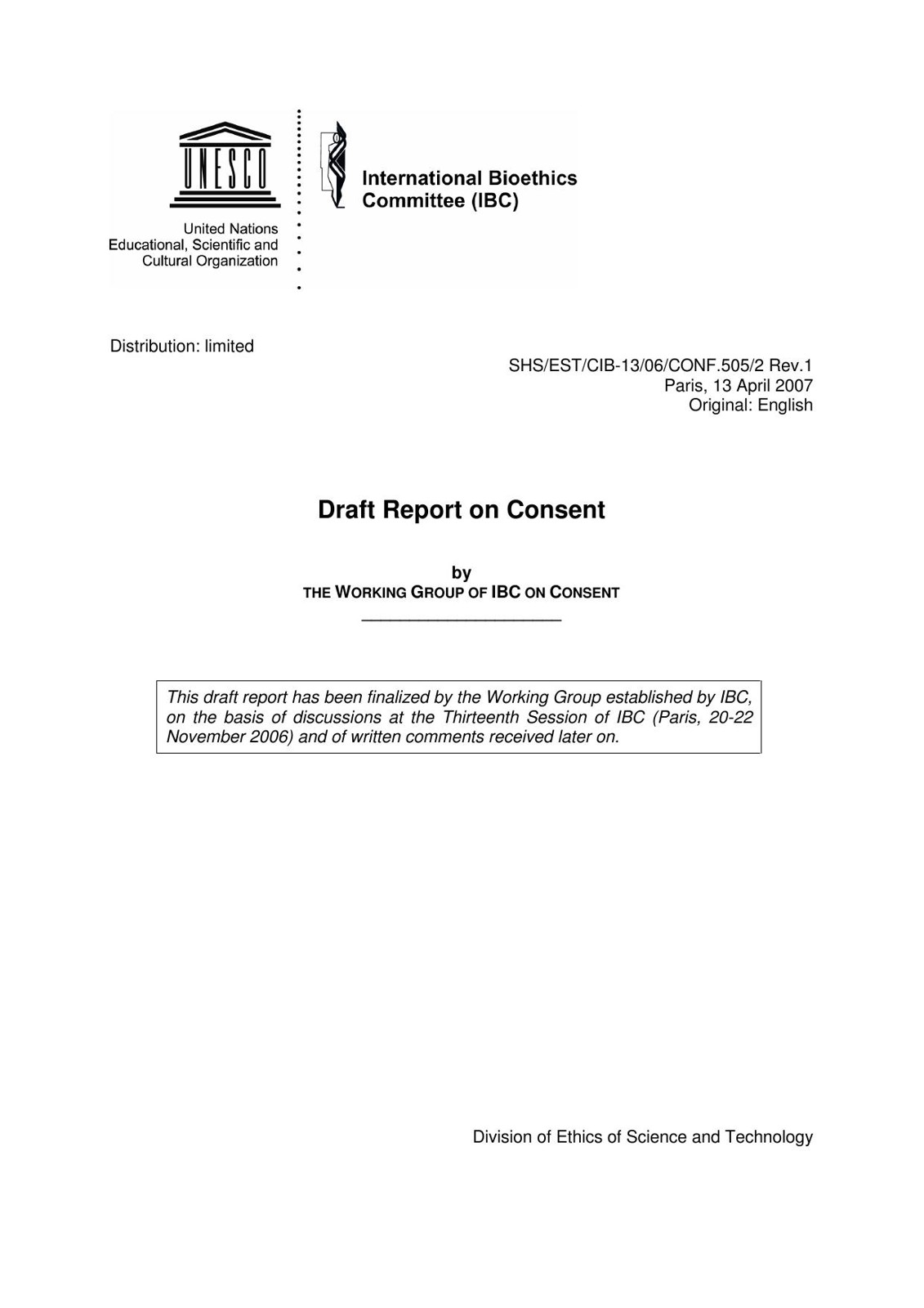 Draft Report on Consent